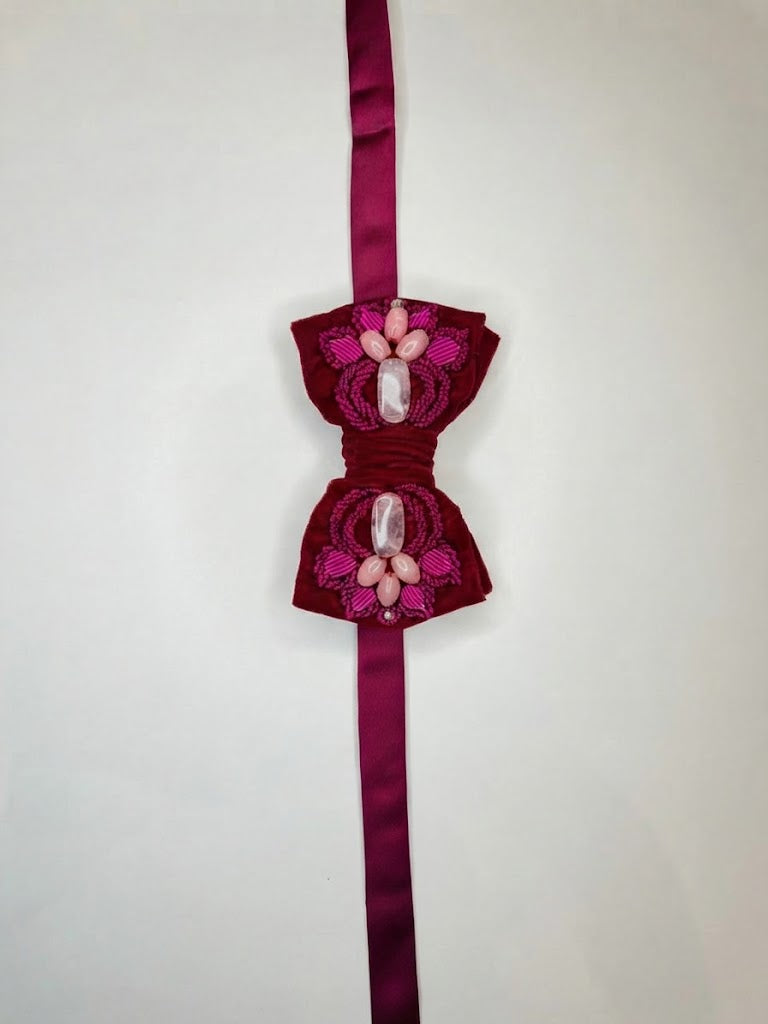 Burgundy Marmar Bow Tie — Pink Sermeh Embroidery & Pink Quartz