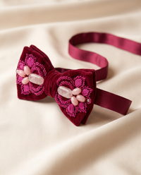 Burgundy Marmar Bow Tie — Pink Sermeh Embroidery & Pink Quartz